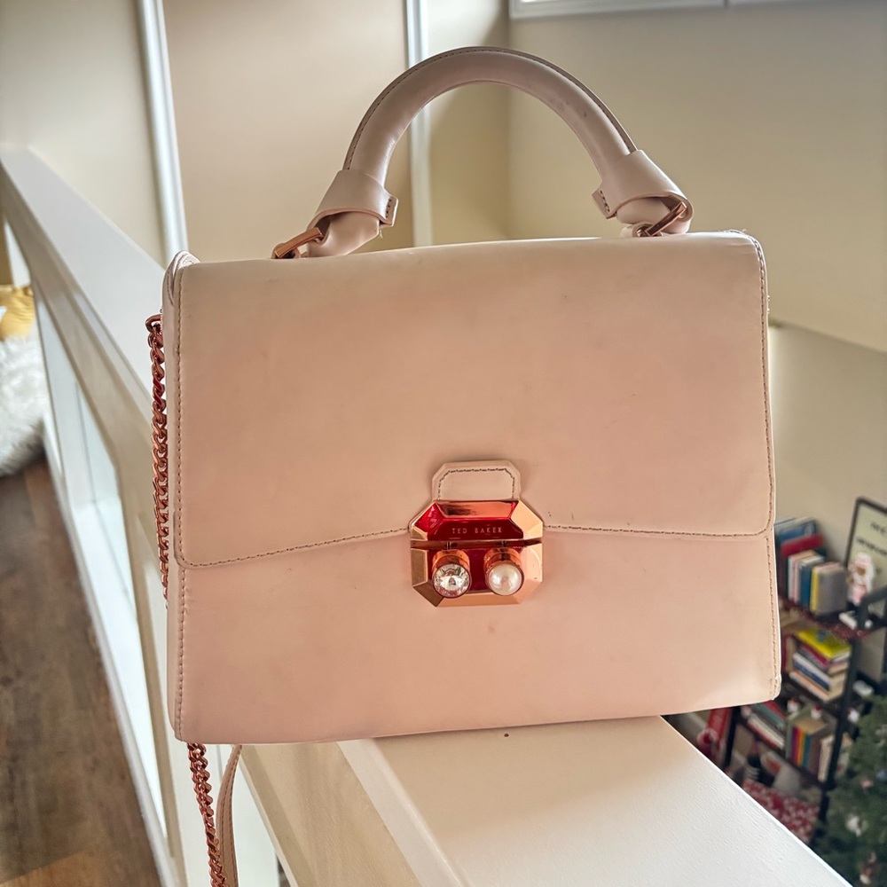 Pink Ted Baker bag with gold chain strap